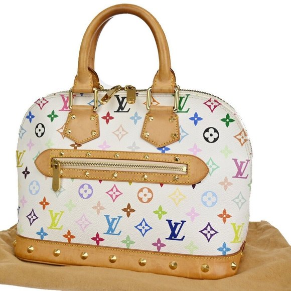 Auth LOUIS VUITTON LV Logo Alma Hand Bag Monogram Multi Leather White - Picture 1 of 16